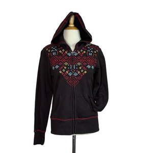 ARIAT Women Small Brown Embroidered‎ Full Zip Hoodie Sweatshirt Western Cowgirl